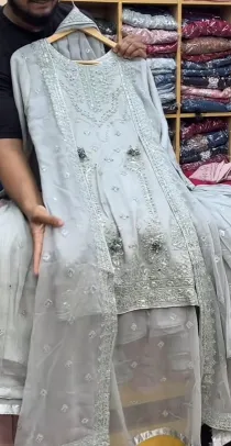 Pakistani Orginal Rangoon Chiffon Stitched 3 Pcs With Garara _ Mint 